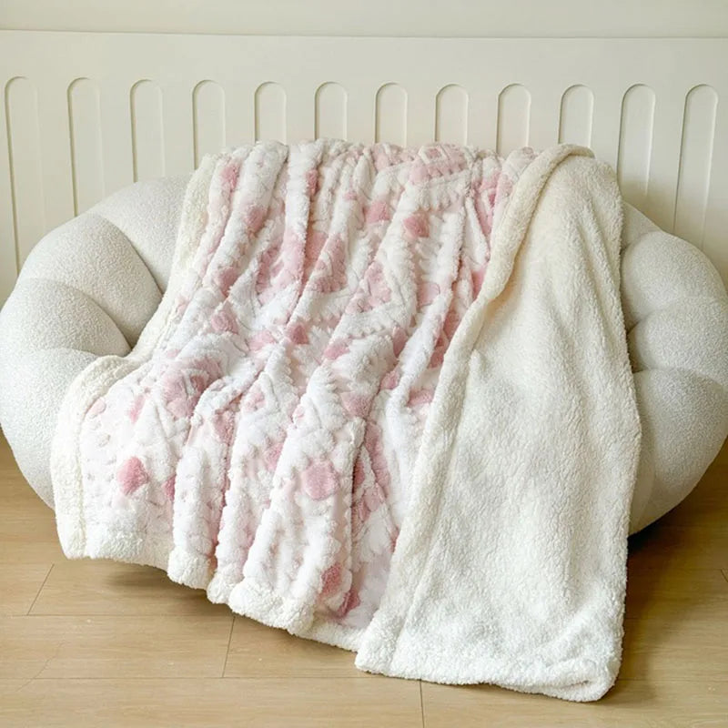 DecorBites™ Geometric Jacquard Taff Velvet Blanket Lamb Wool Warm Nap Bed Sheets