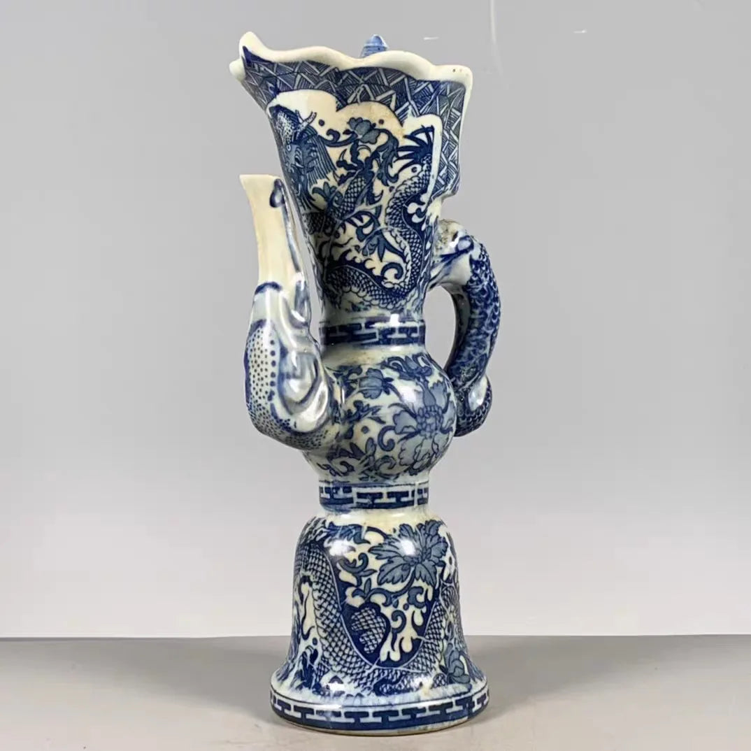 DecorBites™ Blue & White Dragon Pattern Qing Dynasty Qianlong Porcelain Pot