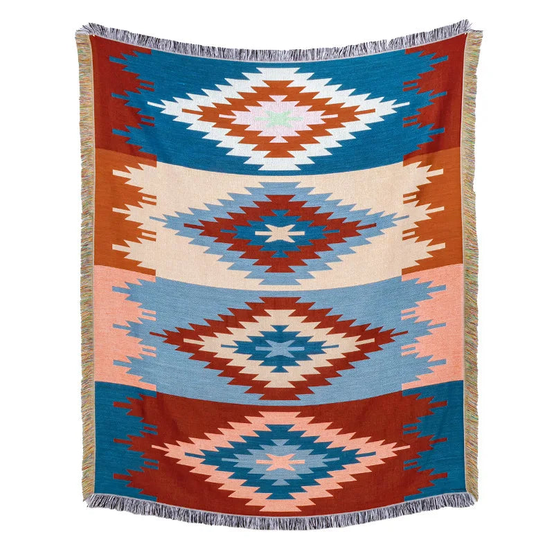 DecorBites™ Beach Blanket Sofa Cover - American Country Plaid Blanket - Cotton Tassel Throw Tapestry