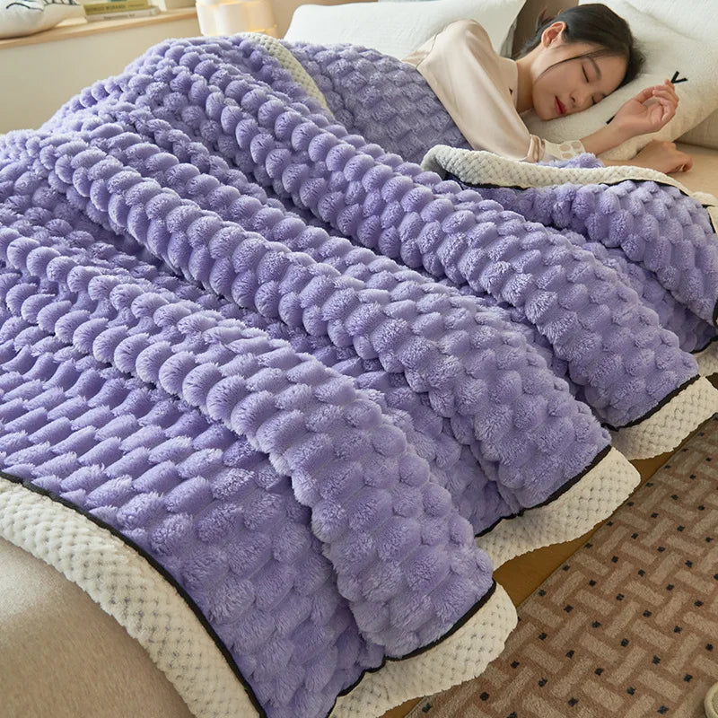 DecorBites™ Cozy Coral Fleece Bed Blanket - Soft, Warm, & Comfortable for Autumn/Winter
