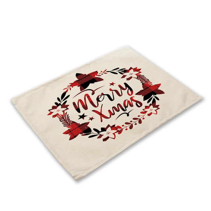 DecorBites™ Christmas Linen Dining Table Mats - Festive Home Decor with Santa Claus Print