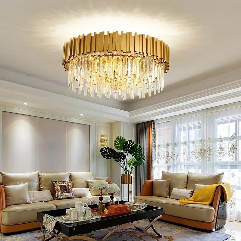 DecorBites™ Crystal Gold Chandeliers: Modern Luxury for Villa Living Room - Nordic Design