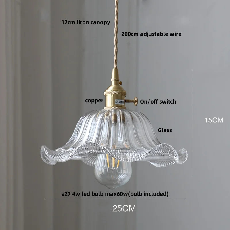 DecorBites™ Clear Glass LED Pendant Light Fixture Modern Copper Knob Switch Hang Lamp