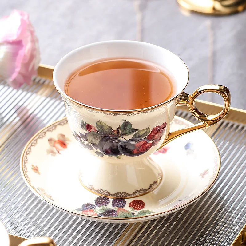 DecorBites™ Bone China Teaware Set - Black Tea Cup, Saucer, Coffee, Phnom Penh French Style