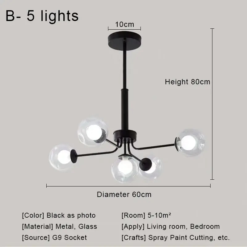 DecorBites™ Glass Ball Pendant Chandelier for Living Room Bedroom Dining Room
