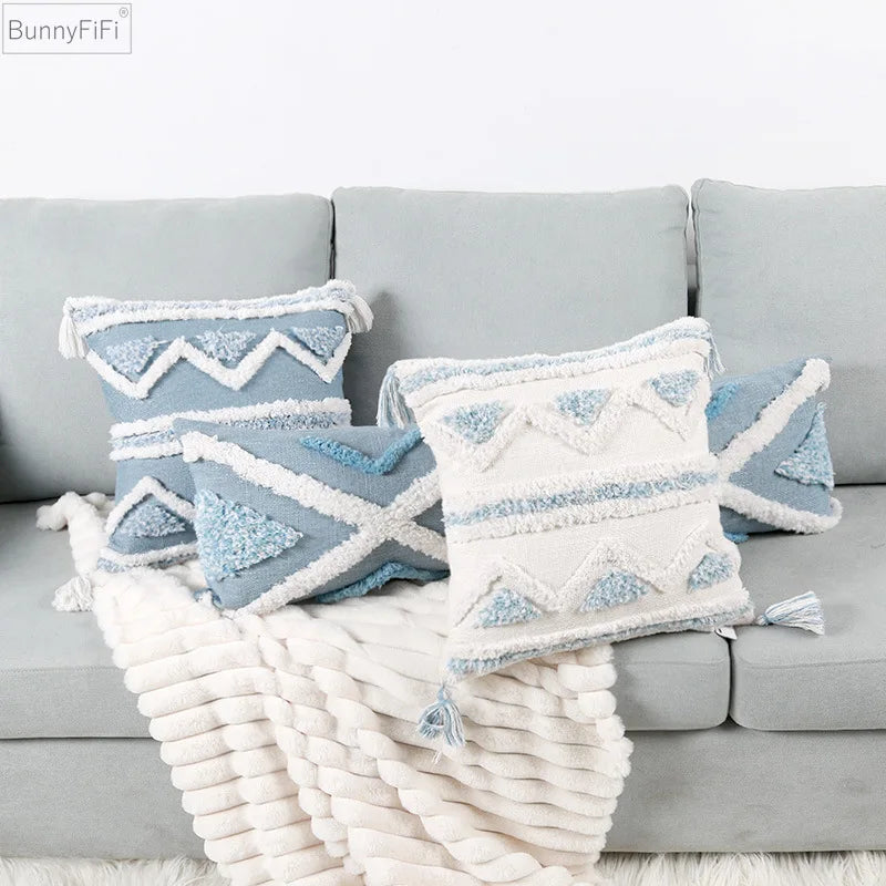 DecorBites™ Blue Geometric Double Cushion Cover for Home & Car Decor