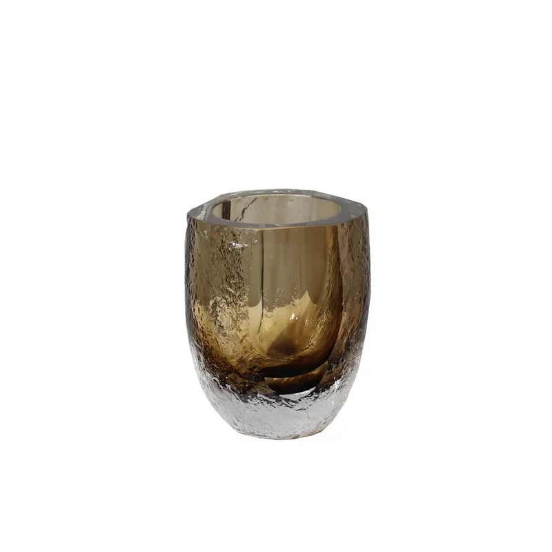 DecorBites™ Brown Glazed Glass Vase Hammer Cut Decorative Handicraft Flower Arrangement Ornaments