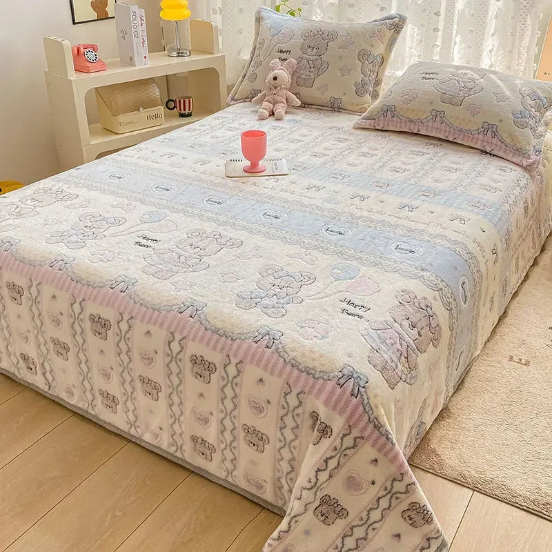 DecorBites™ Cartoon Flannel Blanket: Cozy All-Season Sofa Cover & Bed Sheet