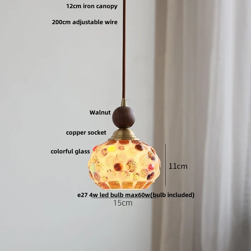 DecorBites™ LED Glass & Wood Pendant Light for Aisle, Coffee Living Room - Japanese Style