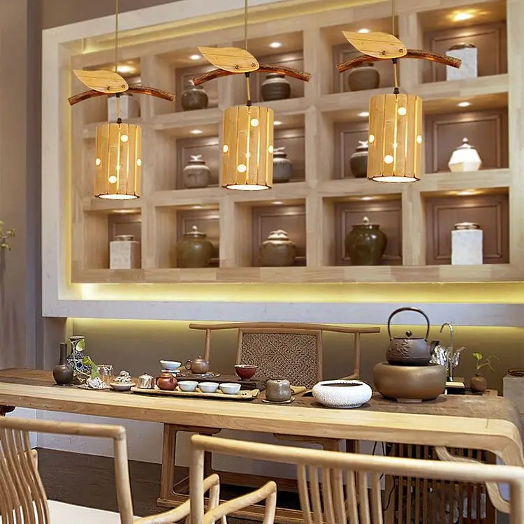 DecorBites™ Bamboo Art Chandelier: Retro Korean Living Room Lights for Tea House & Restaurant