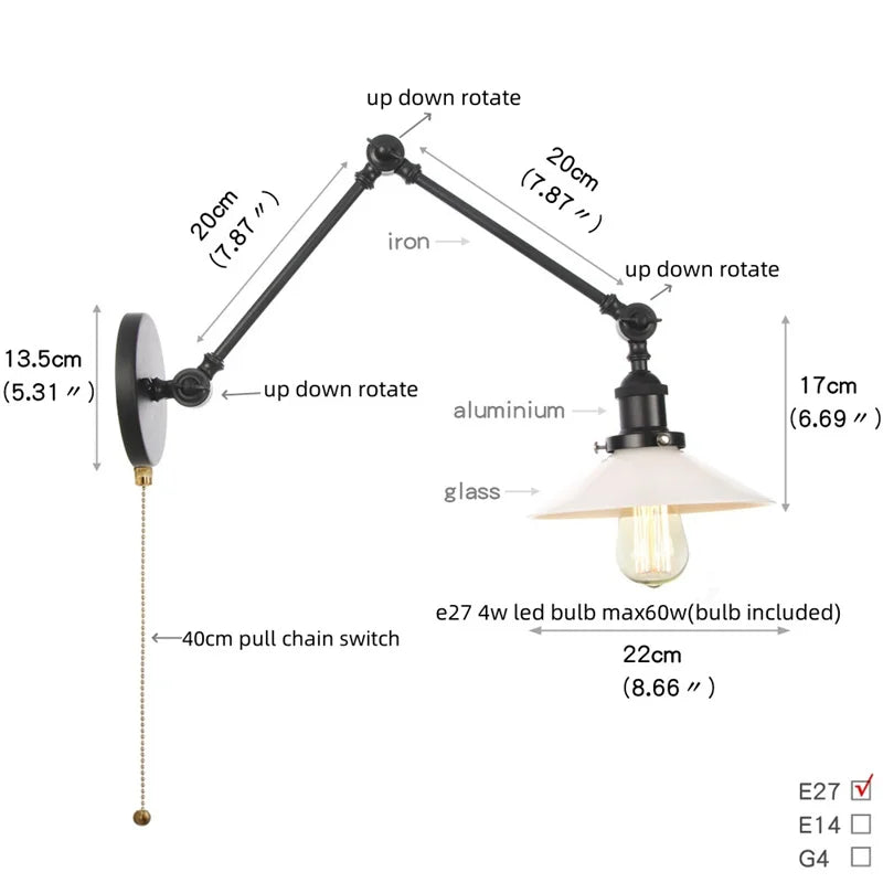 DecorBites™ Clear Glass Swing Arm Wall Light Fixture for Dining Living Room Cafe