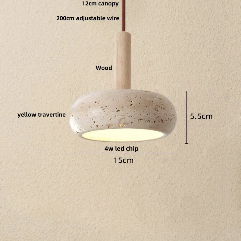 DecorBites™ LED Pendant Light: Japanese Style, Yellow Travertine Wood, Adjustable Hanging Lamp