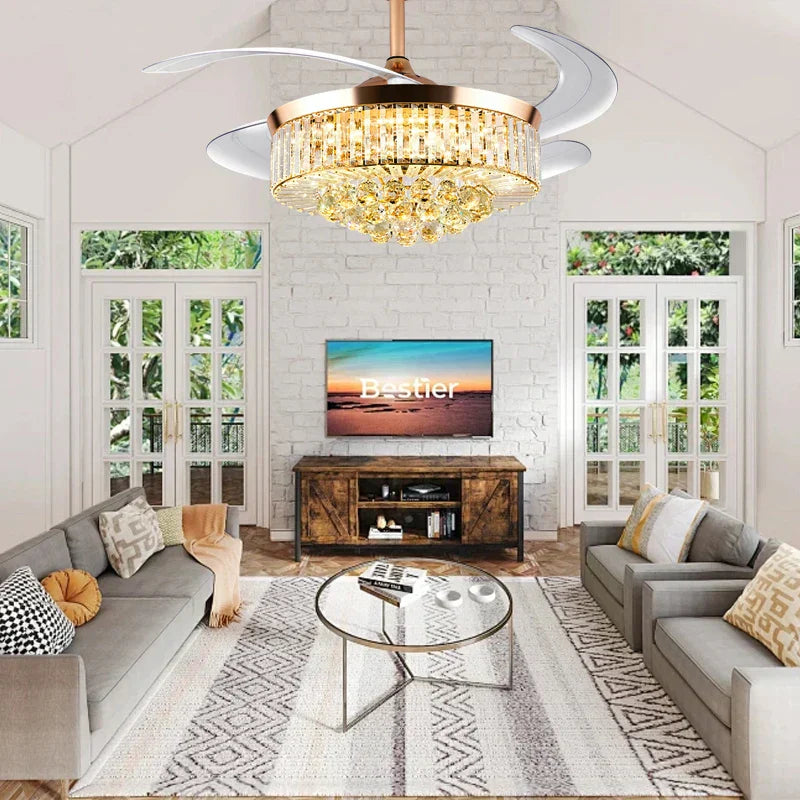 DecorBites™ Crystal Ceiling Fan Light Remote Chandelier Bedroom Living Room
