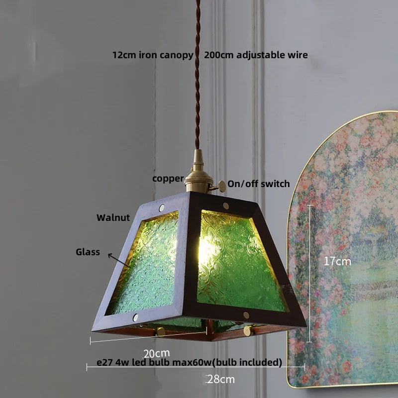 DecorBites™ LED Hanging Lamp Copper Walnut Wood Pendant Light