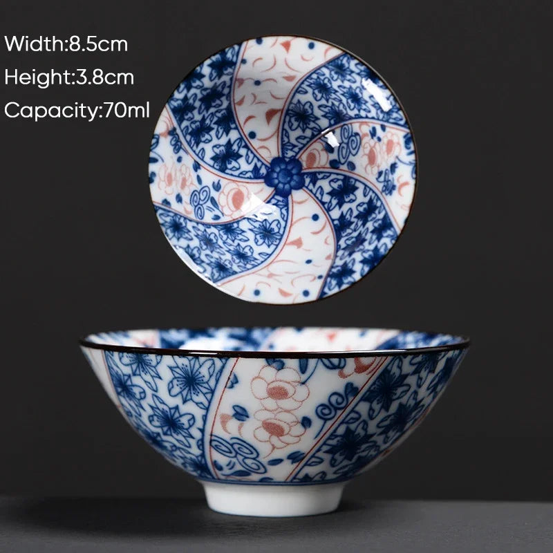 DecorBites™ Blue & White Ceramic Kung Fu Tea Cup - Japanese Style Porcelain Sake Cups