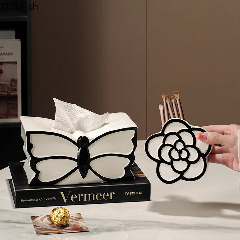 DecorBites™ Butterfly Ceramic Tissue Box - Decorative Bedside Table Paper Towel Case