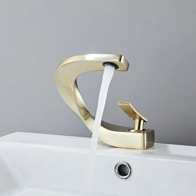 DecorBites™ Black Basin Faucet Brushed Gold Bathroom Mixer Tap Hot Cold Lavotory Chrome