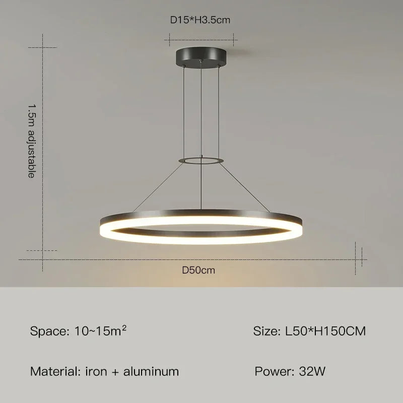 DecorBites™ Black Ring LED Pendant Chandelier for Living Room, Bedroom, Kitchen - Modern Minimalist Lighting