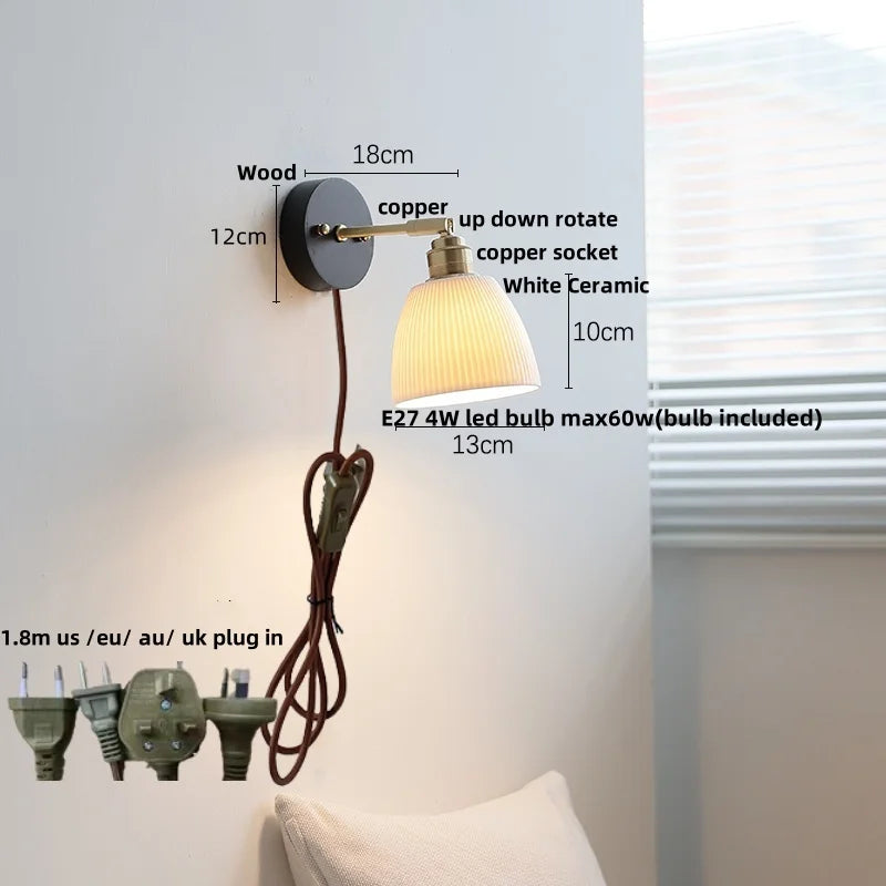 DecorBites™ Copper LED Wall Lights Pull Chain Switch Modern Bedside Lamp
