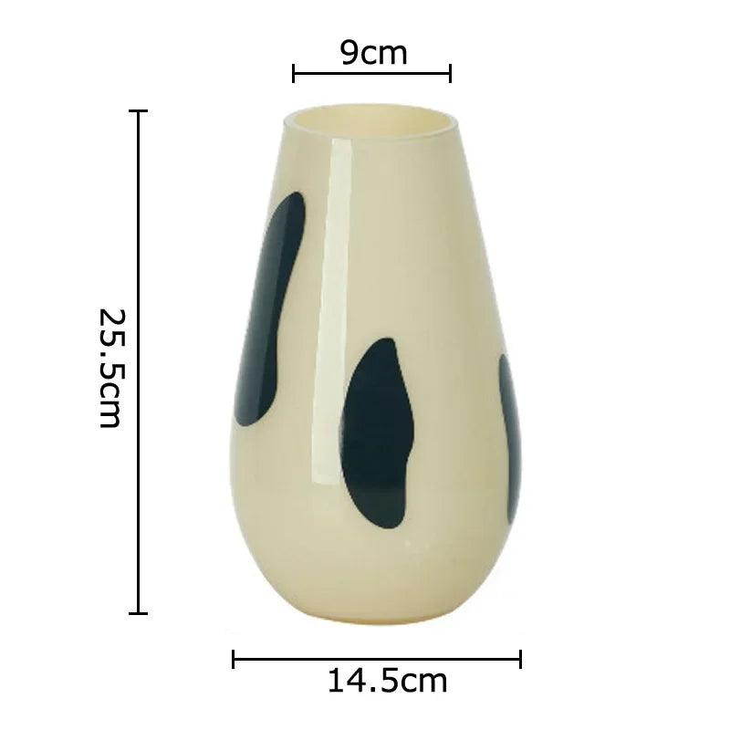 DecorBites™ Black Stripes Glass Vase Desk Decoration Artificial Flowers Pots Aesthetic Room Decor