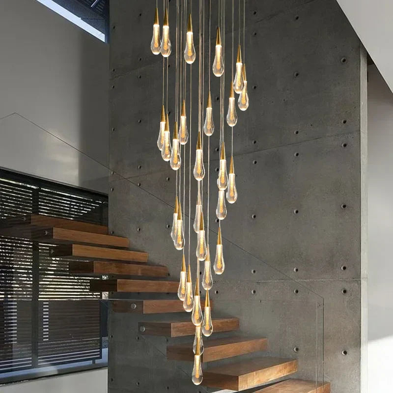 DecorBites™ Gold Crystal Chandelier: Elegant Staircase LED Lighting Fixture for Villa Lobby