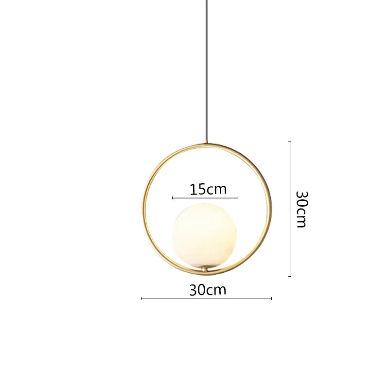 DecorBites™ Black Metal Ring Pendant Lights Glass Ball LED Lighting Fixture