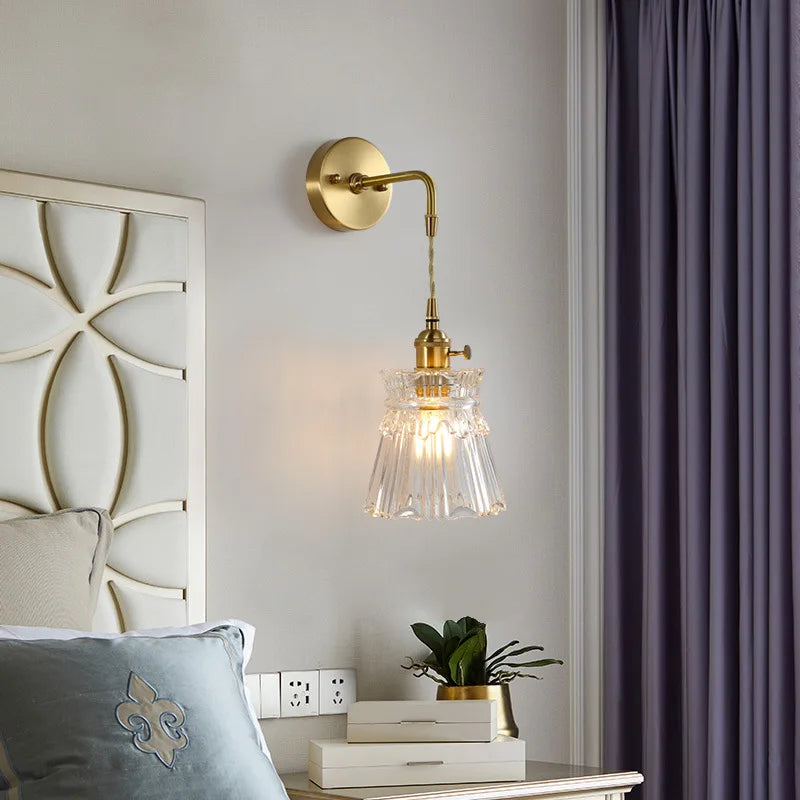 DecorBites™ Brass Glass LED Wall Sconce Light for Living Room, Bedroom, Bathroom