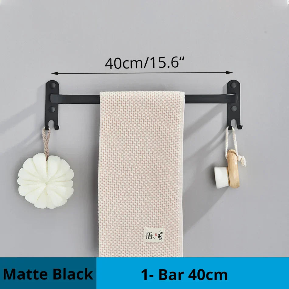 DecorBites™ Aluminum Bathroom Towel Rack with Hook, Wall Mounted Multiple Layer Cloth Hanger