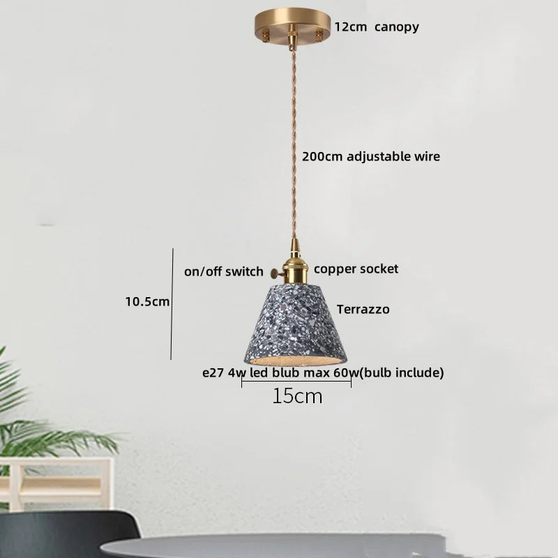 DecorBites™ Black Terrazzo Stone LED Pendant Lamp Modern Nordic Hanging Lights