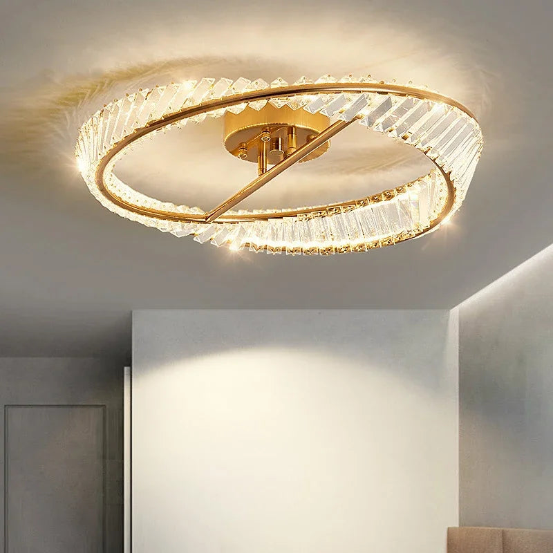 DecorBites™ Crystal Rings LED Ceiling Light: Modern Dimmable Gold Lustre for Indoor Home Decor