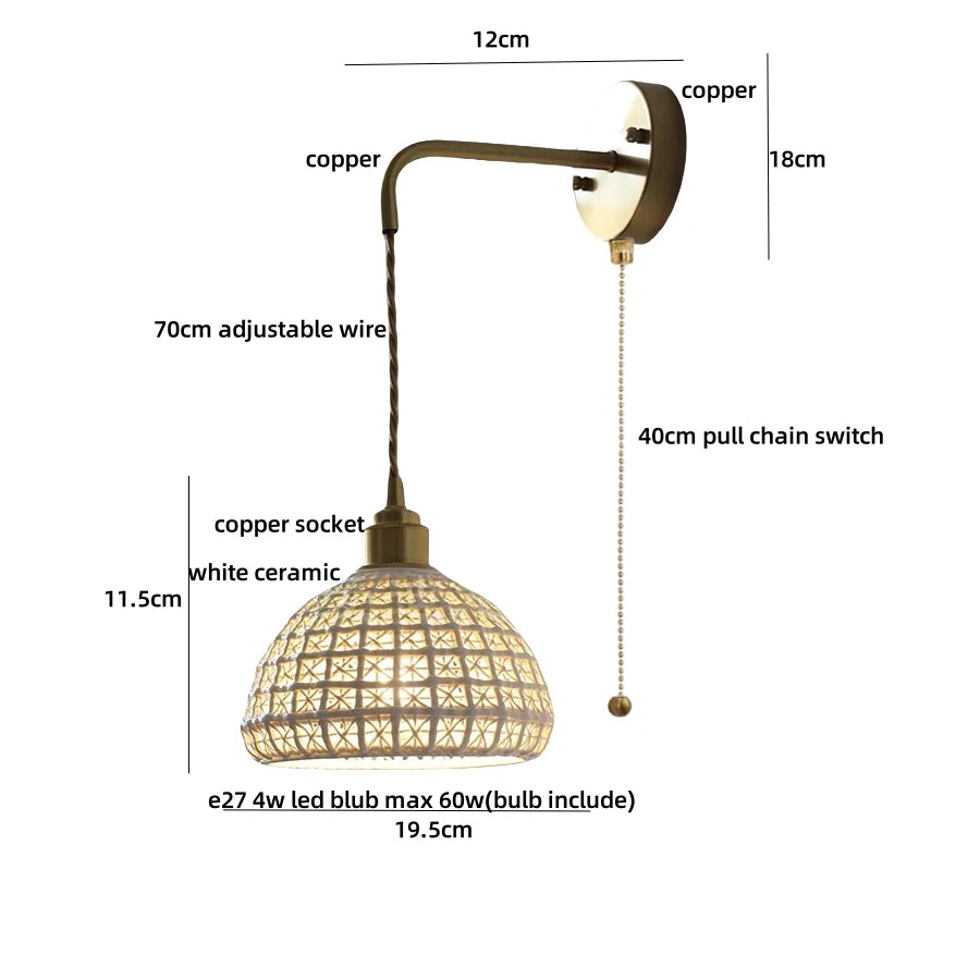 DecorBites™ Ceramic LED Wall Sconce Light Fixture with Pull Chain Switch