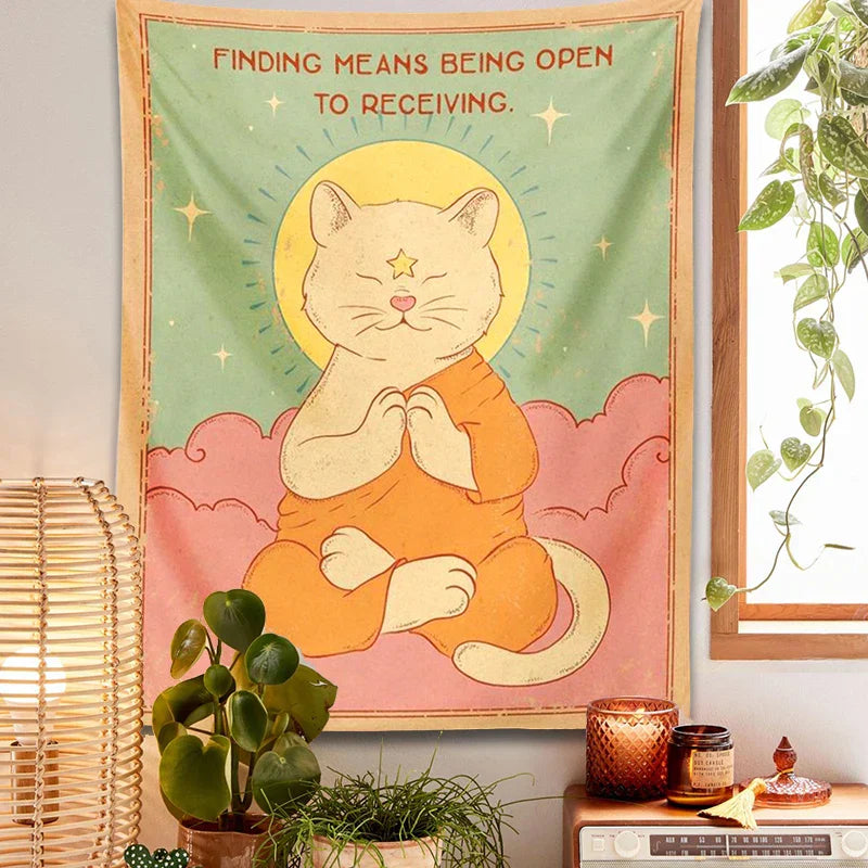 DecorBites™ Cat Tapestry Sun Moon Psychedelic Boho Decor for Bedroom & Dorm Room