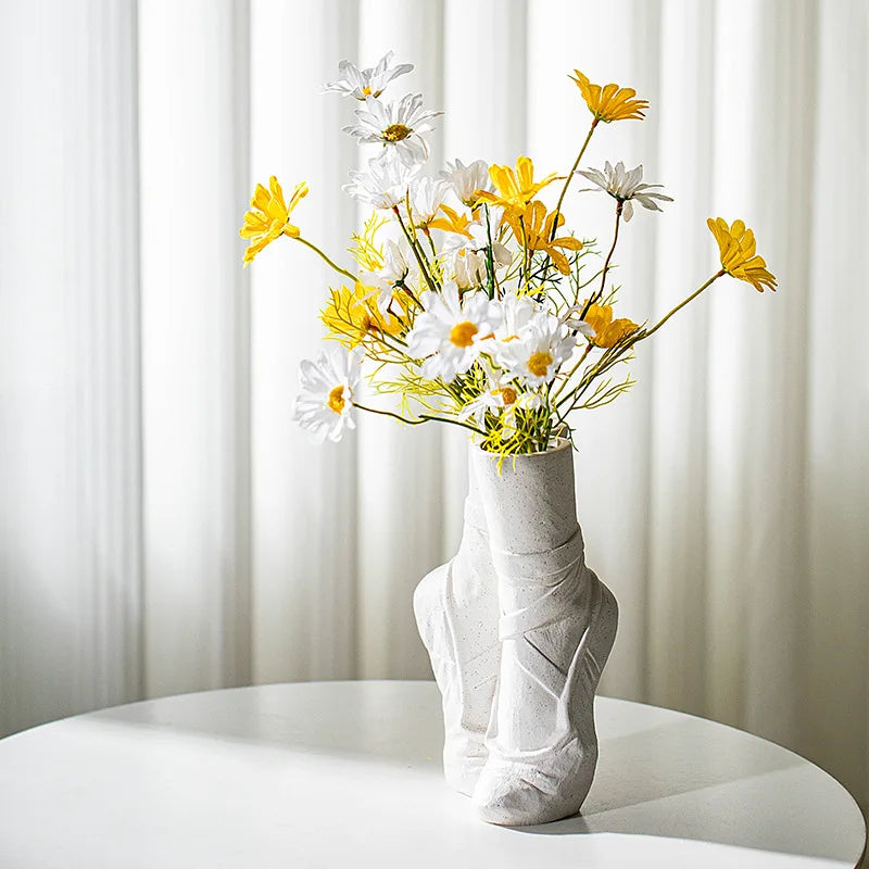 DecorBites™ Ballet Shoes Vase: Realistic Dancer Portrait Sculpture for Home Decoration