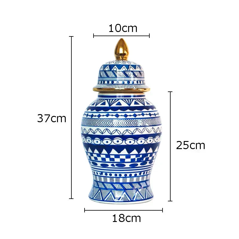 DecorBites™ Blue & White Porcelain Ginger Jar: Retro Tea Caddy Vase Desk Decoration