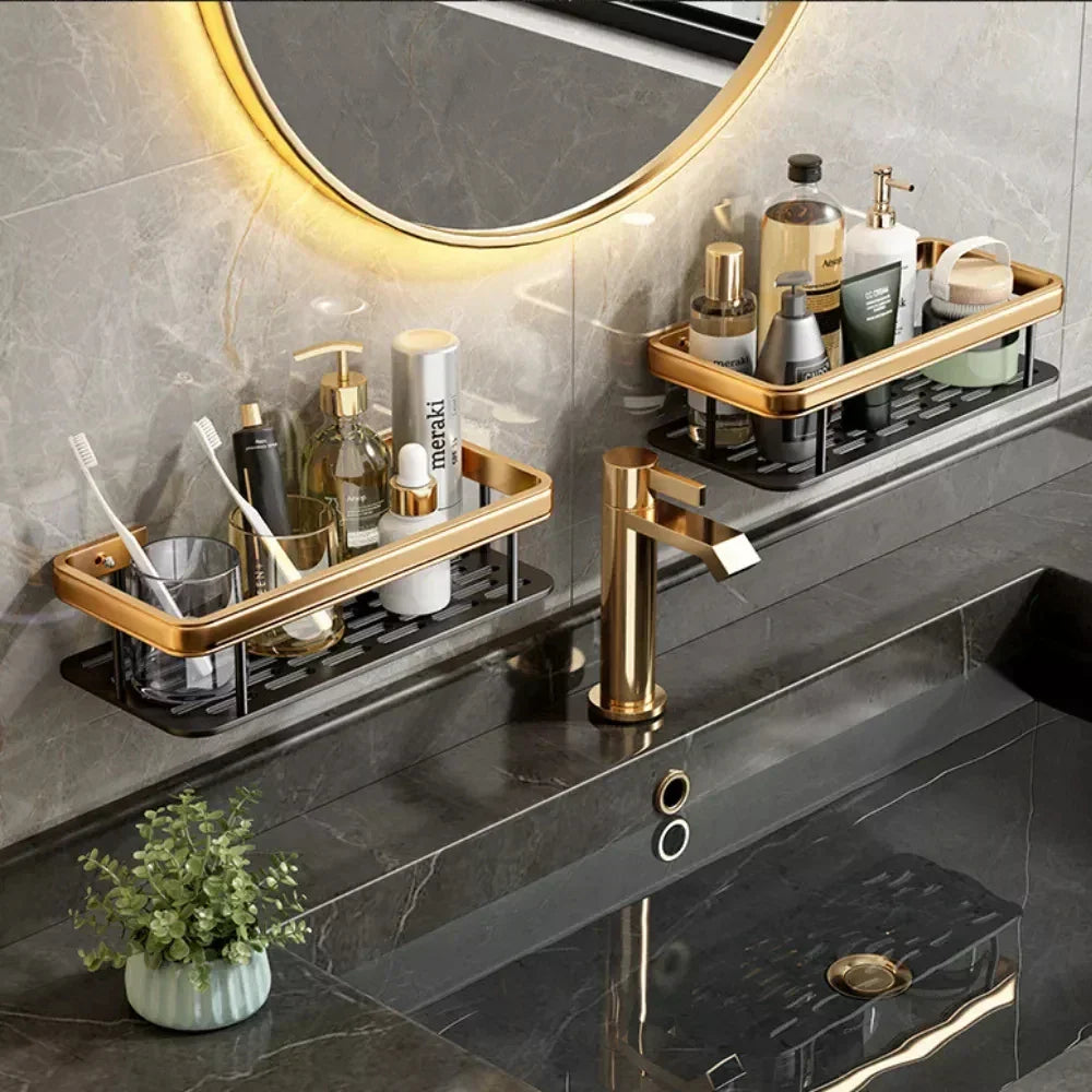 DecorBites™ Aluminum Corner Bathroom Shelf with Towel Holder