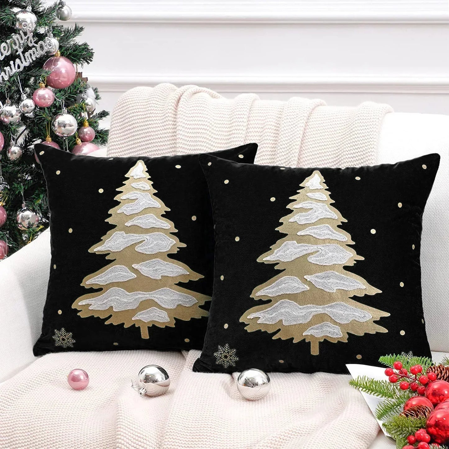 DecorBites™ Christmas Tree Embroidered Cushion Cover - Festive Decor Pillow Cover