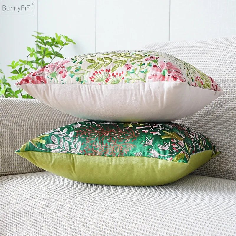 DecorBites™ Jacquard Floral Pillow Cover 45x45cm Pink Green Blue Soft Smooth Touch