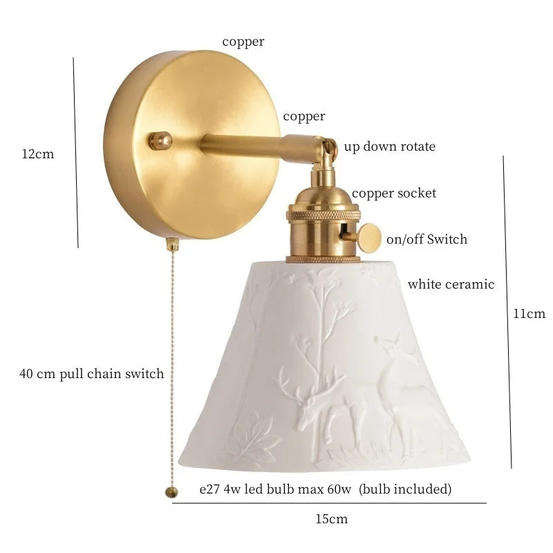 DecorBites™ Ceramic LED Wall Sconce Light with Pull Chain Switch