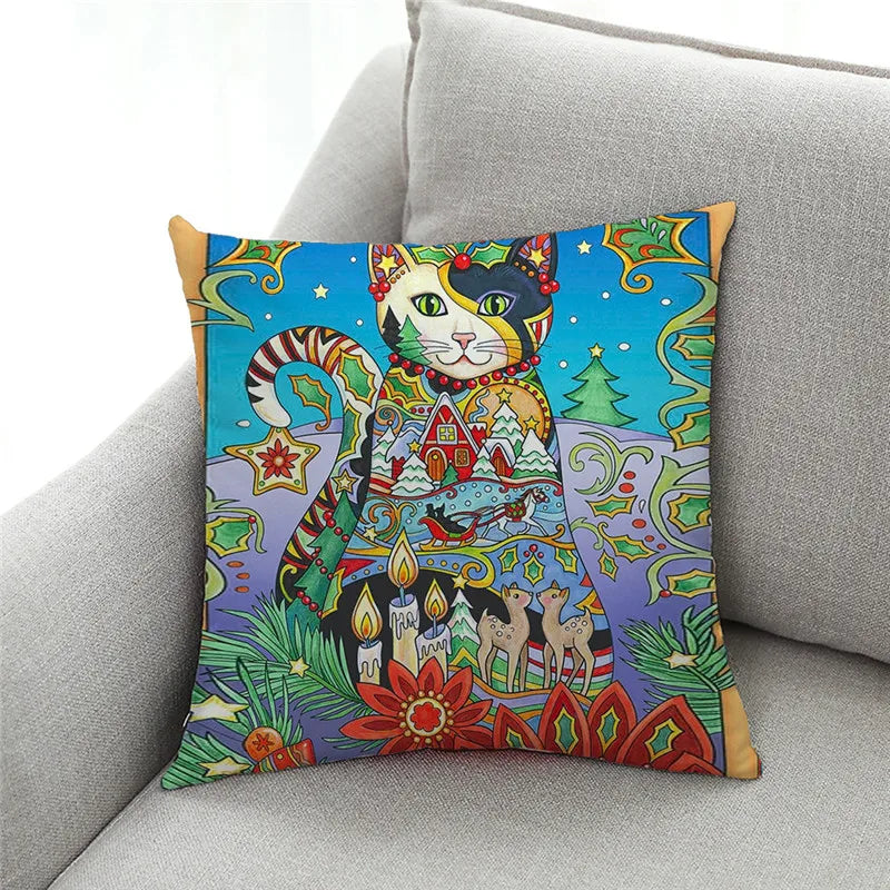 DecorBites™ Cat Design Linen Pillowcase 45x45cm for Home Decor and Cushion Covers