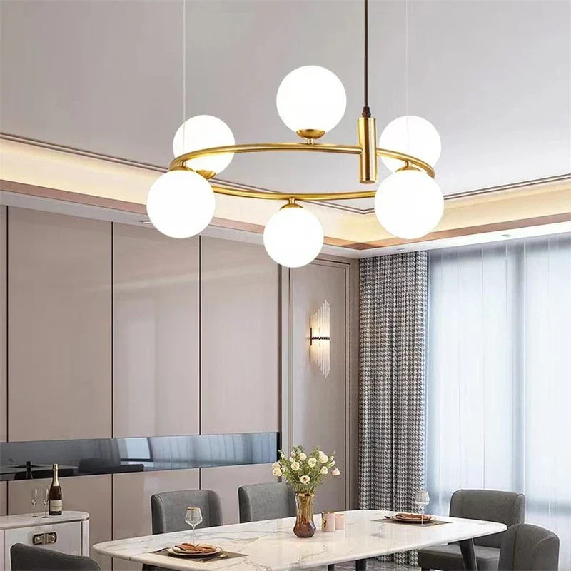 DecorBites™ Glass Ball Pendant Light Chandelier, Height Adjustable Metal G9 Bulb Lamp