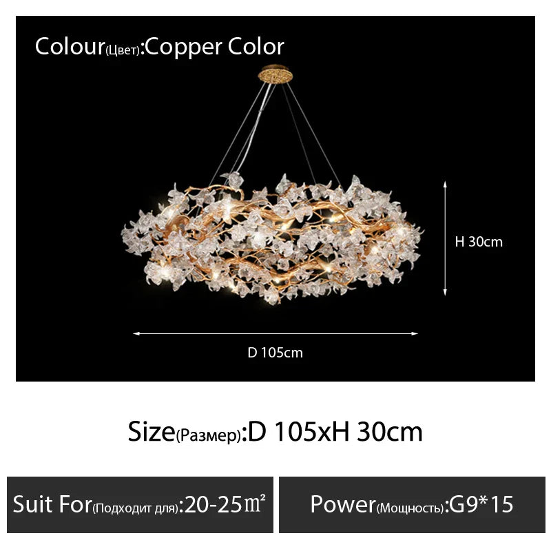 DecorBites™ Glass Crystal LED Branches Chandelier Pendant Light - Handmade Kapok Flower Decoration
