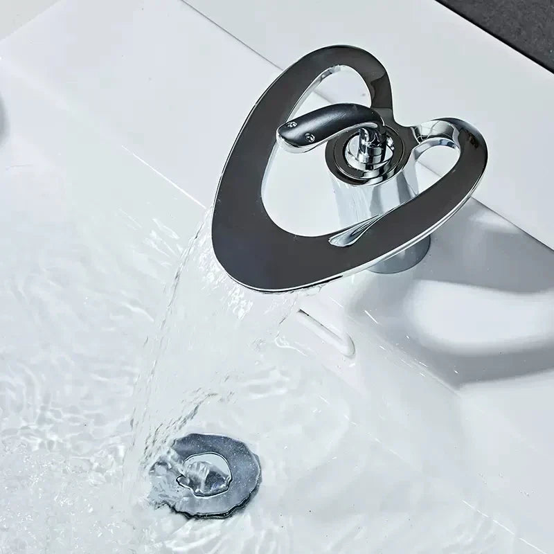DecorBites™ Golden/White Basin Faucet: Black Brass Waterfall Sink Mixer Tap, Hot & Cold.
