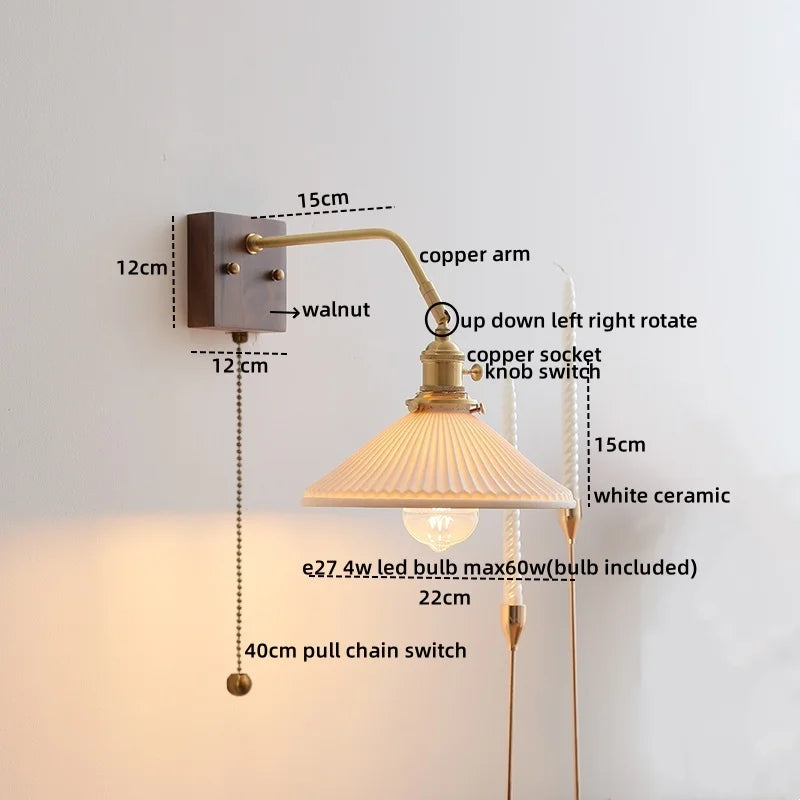 DecorBites™ Ceramic LED Wall Sconce Pull Chain Switch Mirror Light Fixtures