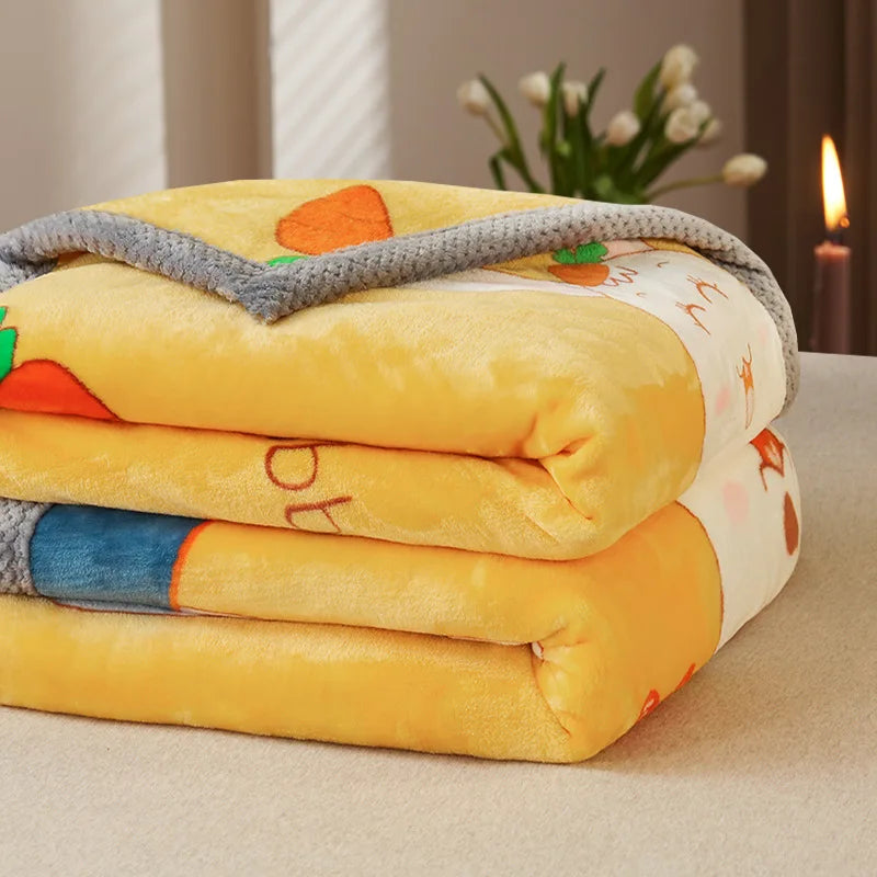 DecorBites™ Cartoon Flannel Blanket: Soft & Skin-Friendly for Summer & Autumn Beds.