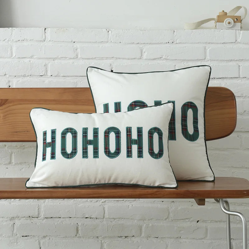DecorBites™ Christmas Letter Embroidery Plaid Cushion Cover Set