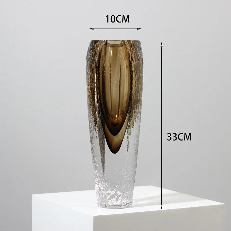 DecorBites™ Brown Glazed Glass Vase Hammer Cut Decorative Handicraft Flower Arrangement Ornaments