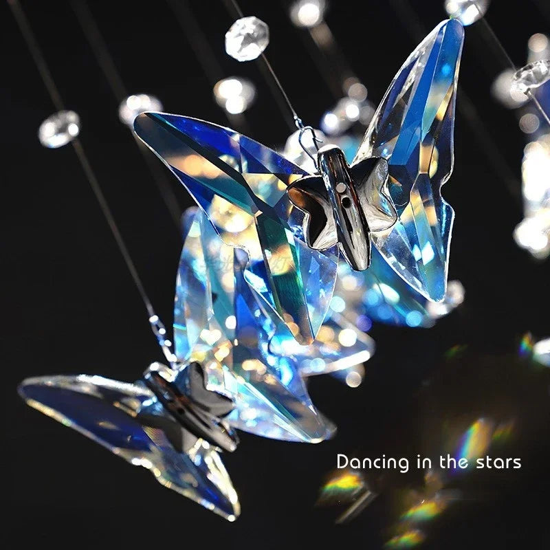 DecorBites™ Butterfly Crystal Chandelier for High Ceilings - Modern Staircase Pendant Lighting