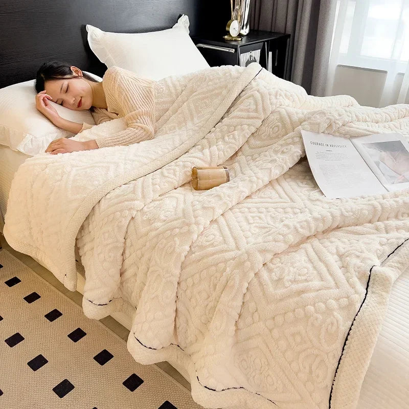 DecorBites™ Carved Velvet Warmth Blanket - Soft Fluffy Sofa Bed Cover