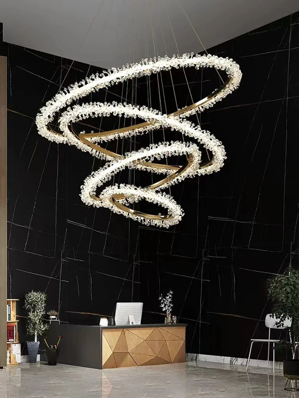 DecorBites™ Crystal Gold/Black Ring LED Chandelier: Minimalist Luxury Hanging Ceiling Light Fixtures