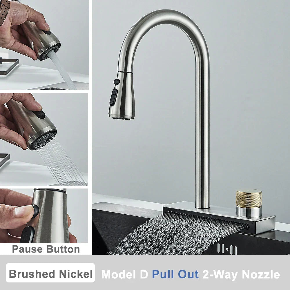 DecorBites™ Black Rainwater Kitchen Faucet Flexible Pull Out 3 Way Nozzle Mixer Tap